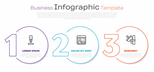 Set line Microphone, Information and Radar. Business infographic template. Vector