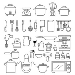 set of kitchenware utensils outline.
