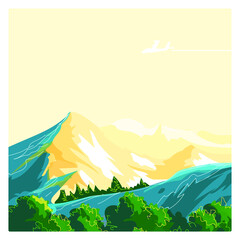 Beautiful landscape nature,mountain,hill, lake, forest on summer,winter season vector illustration background.