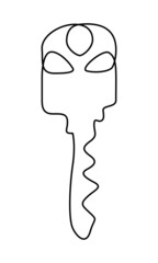 Continuous line key. Minimalist key illustration for hotel room, home, car, locker. Vector security, web safety