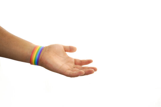 Hand with bracelet with gay lgbt colors