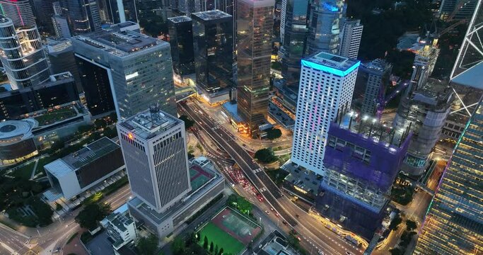 4K footage - Top view of Hong Kong city busy traffic and crowded building.