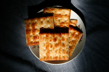 Crackers on plate