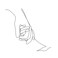 Fototapeta premium continuous line drawing of adult hand holding child hand. Simple one line draw doodle for world campaign concept. Isolated vector illustration minimalist design on white background