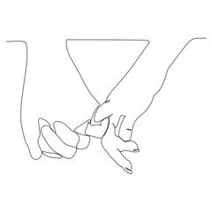 Continuous drawing of hands hold on the little Pinky fingers. Hand holding Vector illustration. Concept for logo, card, banner, poster flyer.