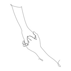 Continuous drawing of hands holding each other. Hand holding Vector illustration. Concept for logo, card, banner, poster flyer