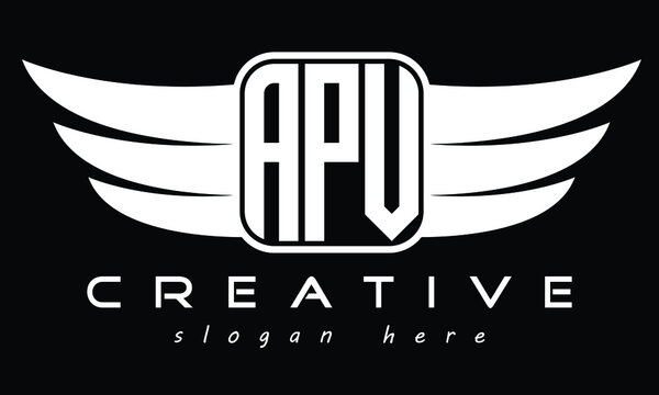three Letter APV Wings Flying Initial wing symbol minimalist creative concept flag icon professional logo design Vector template