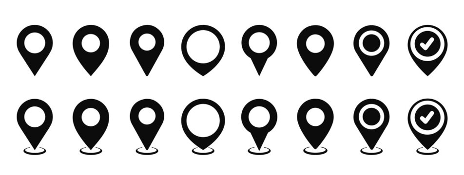 Map pin icon. location pin place marker. Location icon. Map marker pointer icon set. GPS location symbol collection. Modern map markers. Vector icon isolated on transparent background.	Stock Vector.
