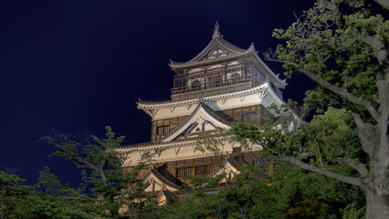 Naklejka premium Night view of Hiroshima Castle