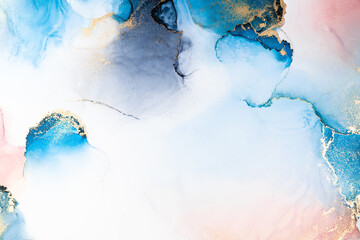 Luxury blue abstract background of marble liquid ink art painting on paper . Image of original...