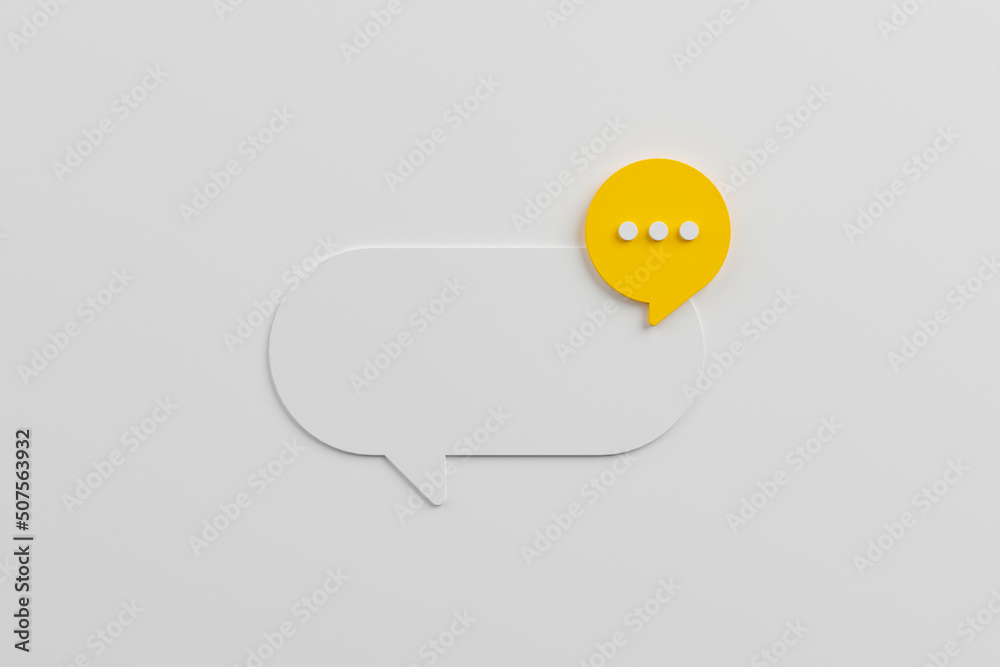Fototapete white and yellow speech bubble on background. chat icon symbolic. online message, comment or communi
