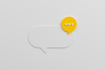 White and yellow speech bubble on background. Chat icon symbolic. Online message, Comment or communication concept. 3d render - obrazy, fototapety, plakaty
