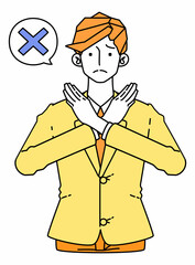 腕でクロスを作るスーツ姿のビジネスマンの男性のイラスト