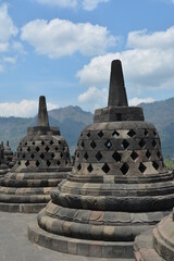 Panorama views of the ancient Buddhist temple of Borobudur
