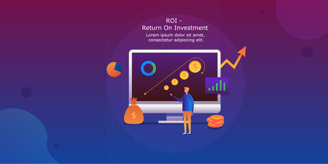 Fototapeta na wymiar ROI - Return on investment conceptual web banner with gradient background.
