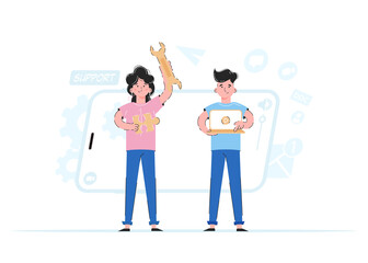 Online support concept. Good for websites, apps and presentations. Trend vector illustration.