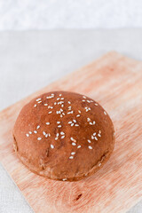Chocolate choco burger buns with sesame set with copy space for text	
