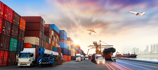 Global business of Container Cargo freight train for Business logistics concept, Air cargo...