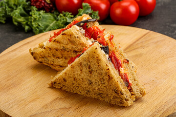Club sandwich with eggplant and cheese