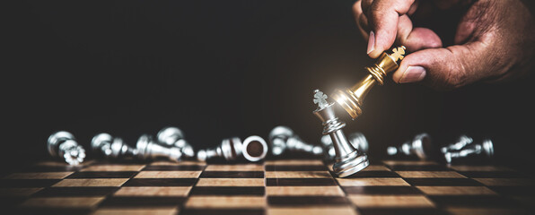 Hand choose king chess fight concept of challenge or team player or business team and leadership strategy or strategic planning and human resources organization risk management.