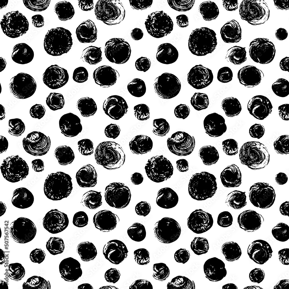 Poster Black uneven blobs vector seamless pattern. Hand drawn round doodles, bold black different organic stamps. Monochrome geometric background. Repeating abstract circles figures. Amorphous ink blobs