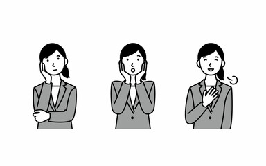 表情のバリエーションイラスト（スーツの女性）