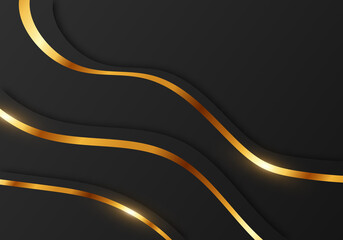Abstract Premium Shiny Color Gold Wave Luxury on Dark Background with Copy Space