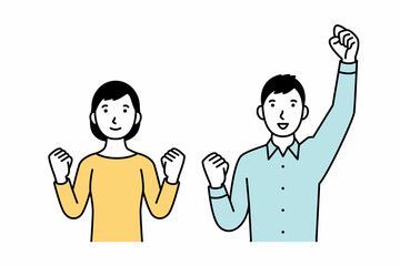 ガッツポーズをする男女
