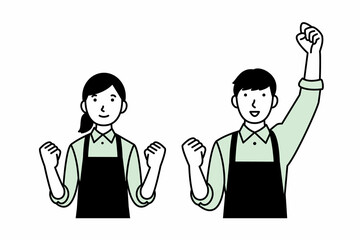 ガッツポーズをする店員