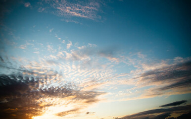 Gold sunset on dark background. Space background. Natural beauty.