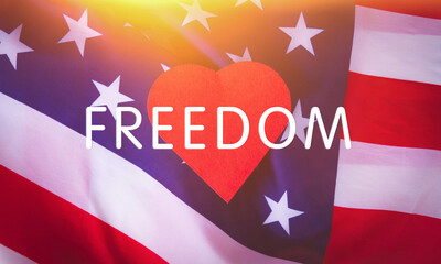Love for America. Heart on the background of the USA flag.