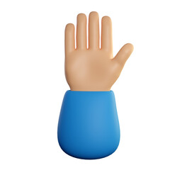 Human hand palm. Five fingers gesture. Welcome, hello, greeting or goodwill concept. Realistic 3d high quality render isolated on white background.