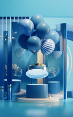 Gift box with blue interior scene, 3d rendering.
