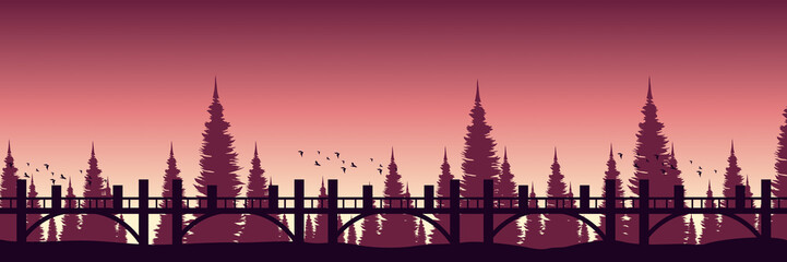 Naklejka premium sunset landscape flat design vector illustration good for web banner, ads banner, tourism banner, wallpaper, background template, and adventure design backdrop
