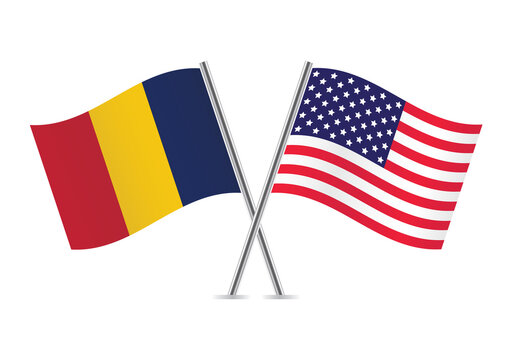 Chad and America crossed flags. Chadian and American flags on white background. Vector icon set. Vector illustration.