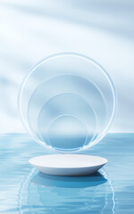 3D stage on the water surface, 3d rendering.