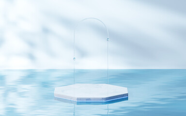 3D stage on the water surface, 3d rendering.