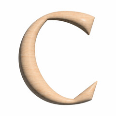 3D Wood capital C letter illustration on white background