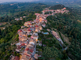 Aerial drone view of Agrafoi village in north Corfu , Greece