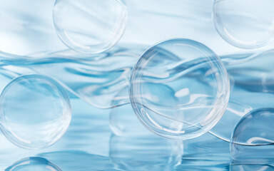 Transparent bubble with flowing cloth background, 3d rendering.