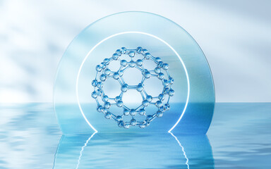 Molecule with water surface background, 3d rendering.