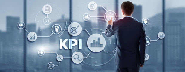 Fototapeta na wymiar KPI Key Performance Indicator Business Internet Technology Concept on Futuristic city background