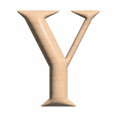 3D Wood capital Y letter illustration on white background