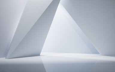 Empty white room with geometric structure, 3d rendering.