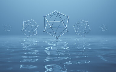Structure lines with water surface, 3d rendering.