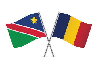 Namibia and Chad crossed flags. Namibian and Chadian flags on white background. Vector icon set. Vector illustration.