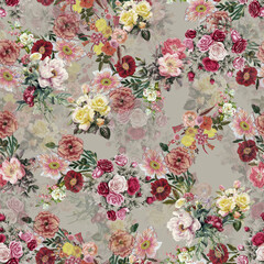 Fototapeta na wymiar Floral seamless allover print for digital print for textile