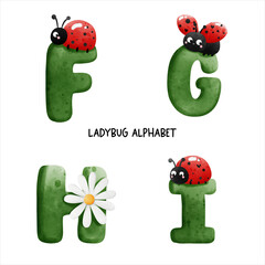 ladybug watercolor alphabet. Vector illustration © ChonnieArtwork 