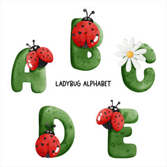 ladybug watercolor alphabet. Vector illustration © ChonnieArtwork 