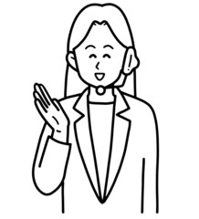 コールセンターの女性のイメージイラスト素材　線画のみ